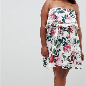Floral bandeau ruffle mini dress